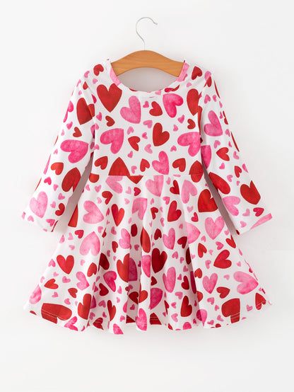 Toddler Girls Valentine Cute Pink Red Heart Print Dress