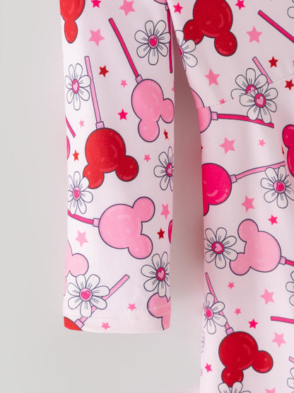 Valentine Dress for Girls – Pink Dress with Daisy & Lollipop Print