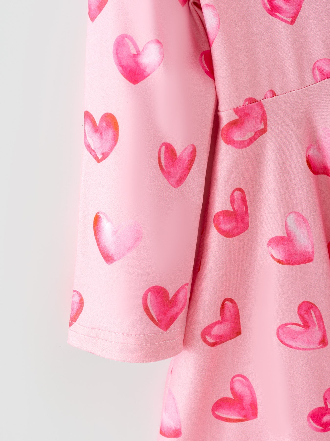 Girls Valentine Party Dress – Pink Heart Print Long Sleeve