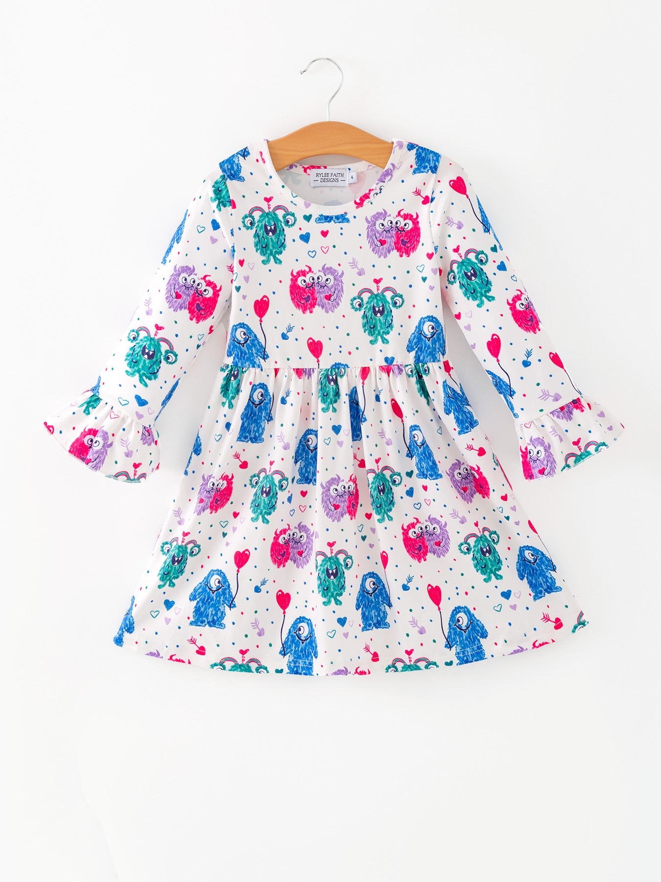 Toddler Girls Valentine Dress – Colorful Monster Balloon Print