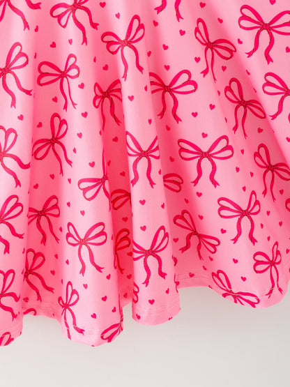Toddler Girls Valentine’s Day Pink Bow Print Dress