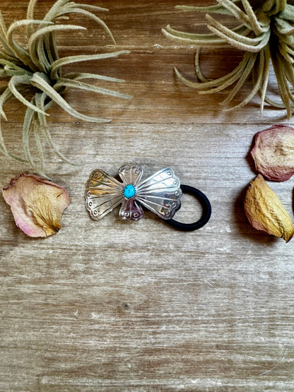 Sterling Silver Hair Tie with Kingman Turquoise