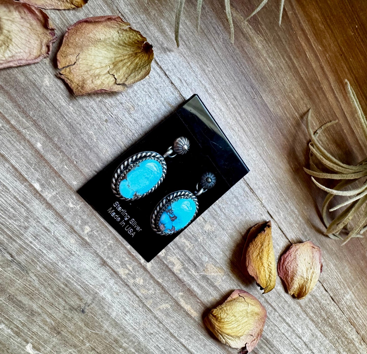 Golden Hill Turquoise Dangle Earrings – Sterling Silver, Post Style, USA Made