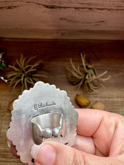 Adjustable Cluster Ring – Spiny Oyster & Sonoran Gold by E. Richards, Native Made