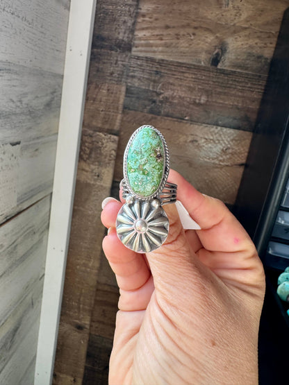 Green Turquoise Concho Ring – Size 9 – Navajo Handmade by Boyd Ashley