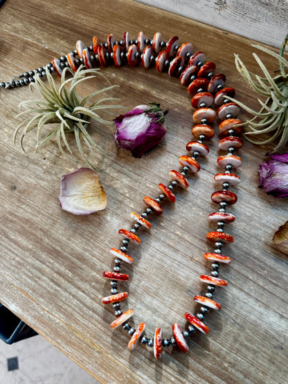 NFR Collection Necklace – 6mm Sterling Silver Pearls with 16mm Spiny Oyster – 38"