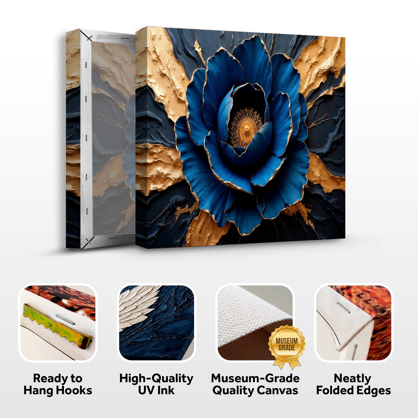 Sapphire Bloom Impasto Wall Art