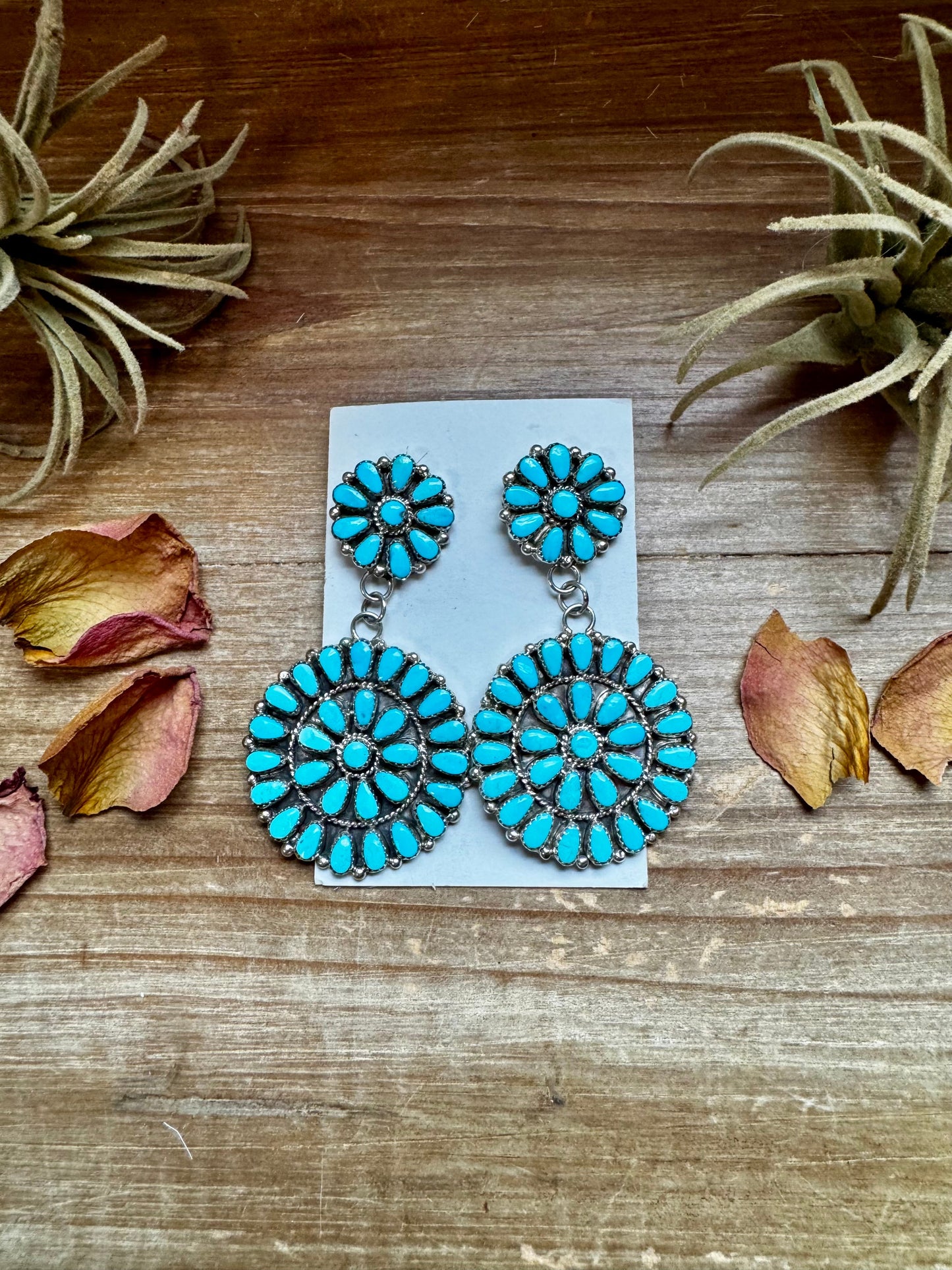 Big Cluster Dangle Earrings – Sleeping Beauty Turquoise & Sterling Silver