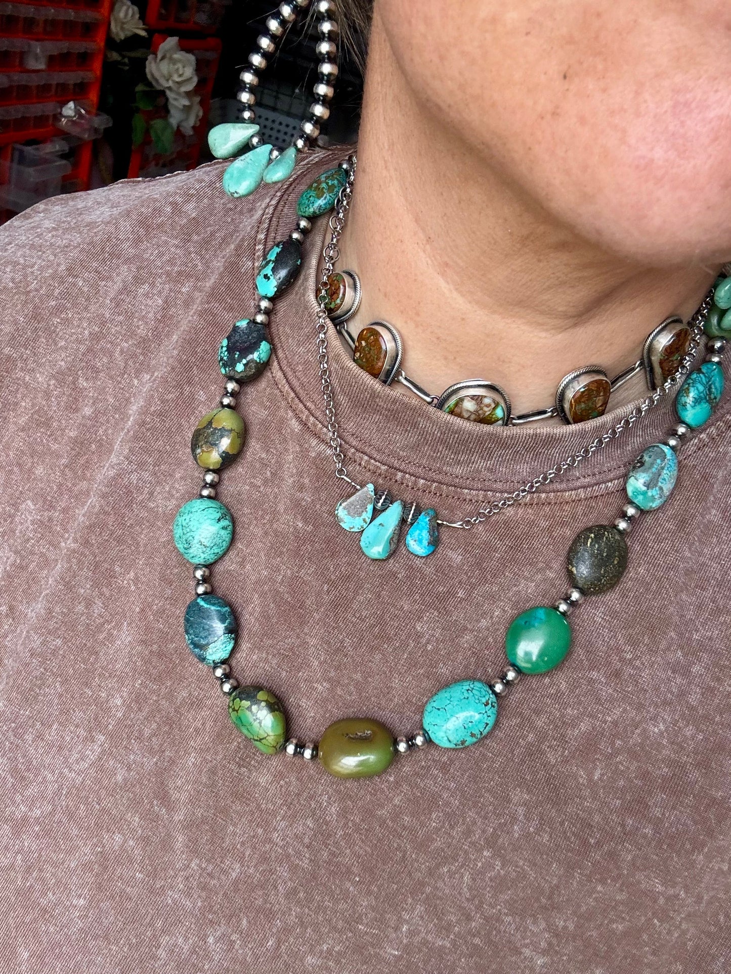 16 inch Blue turquoise and sterling silver pearl