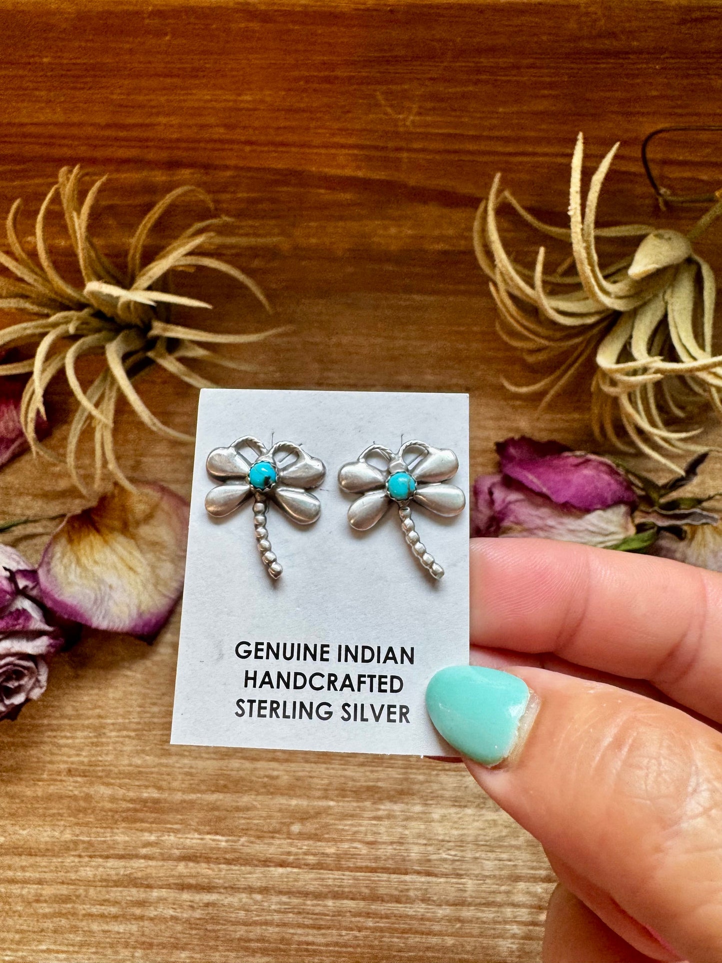 Dragonfly Earrings with Kingman Turquoise – Sterling Silver