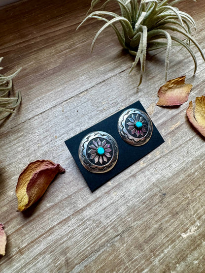 Concho Earrings – Kingman Turquoise & Sterling Silver