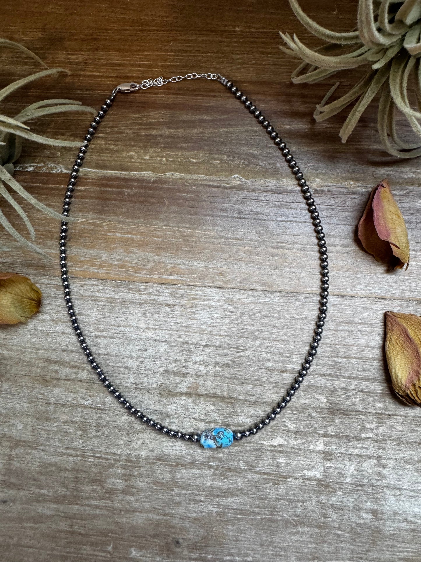 Golden Hill Turquoise Choker – Sterling Silver Pearls