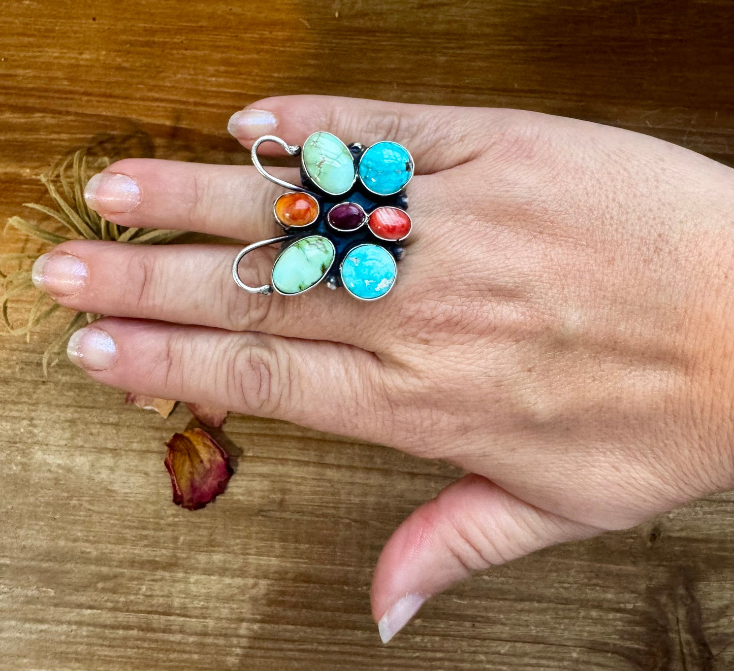 Butterfly Ring - Adjustable - Mix Stone & Sterling Silver III