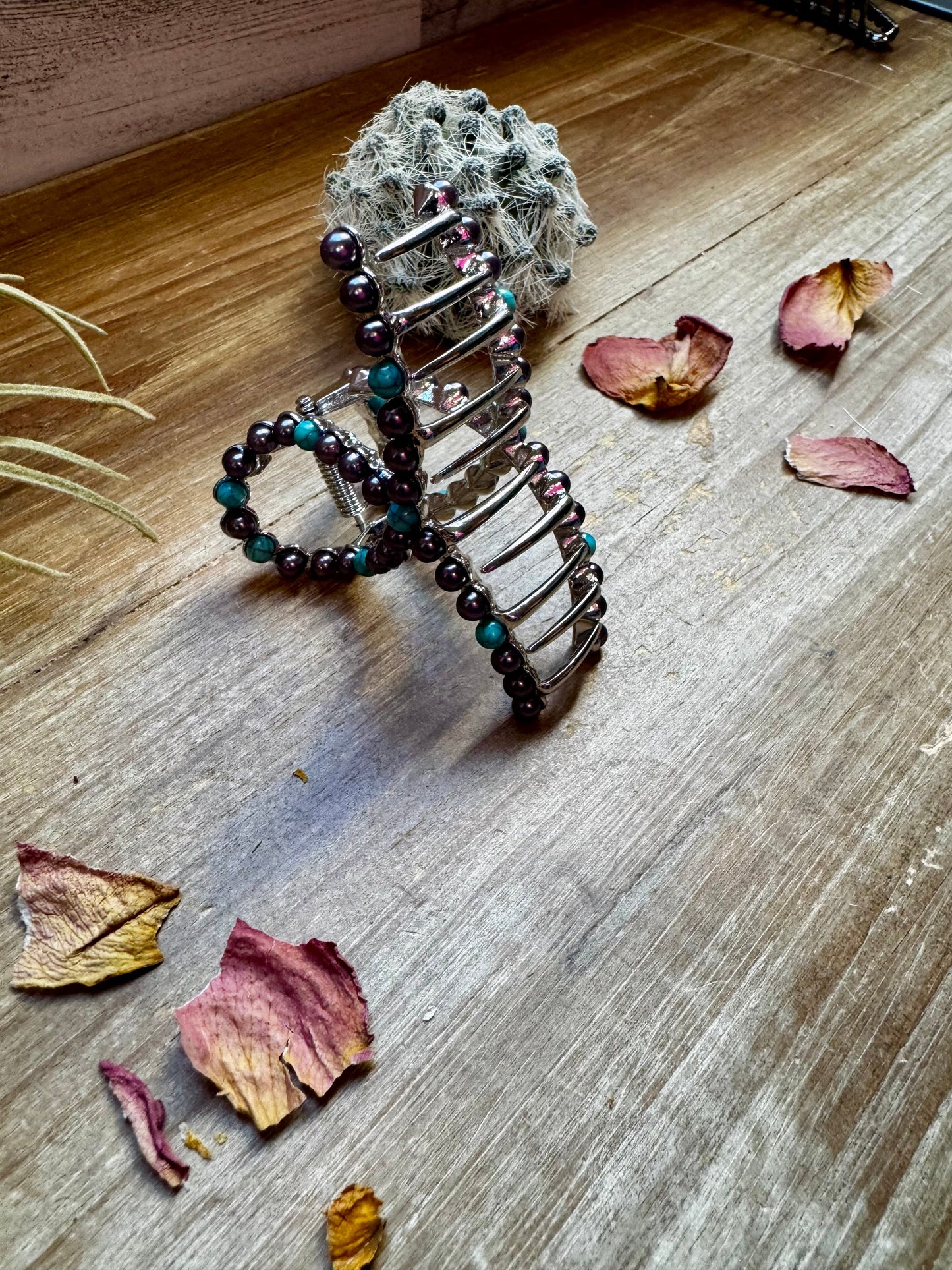 Smaller Pearls hair clips - turquoise and faux pearls