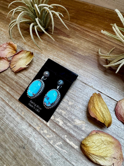 Golden Hill Turquoise Dangle Earrings – Sterling Silver, Post Style, USA Made
