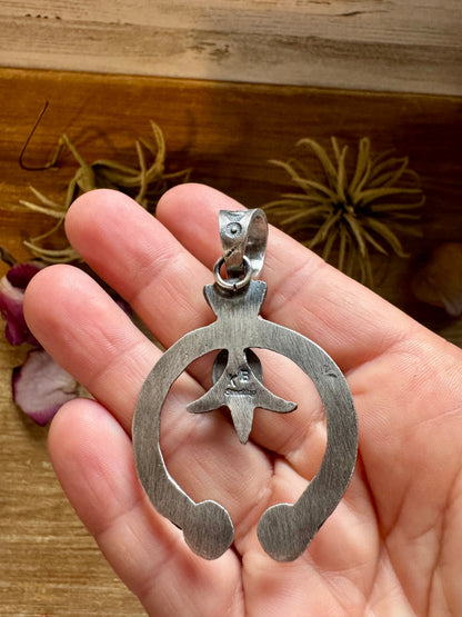 Naja Pendant with Golden Hill Turquoise – Sterling Silver – Native Made by KB – Fits 8mm