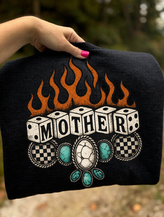 *DTF TRANSFER ONLY* Flaming Mother Dice