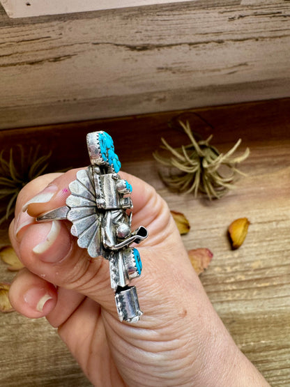 The Kachina Ring – Size 8 – Sterling Silver – Kingman Turquoise – Navajo Handmade
