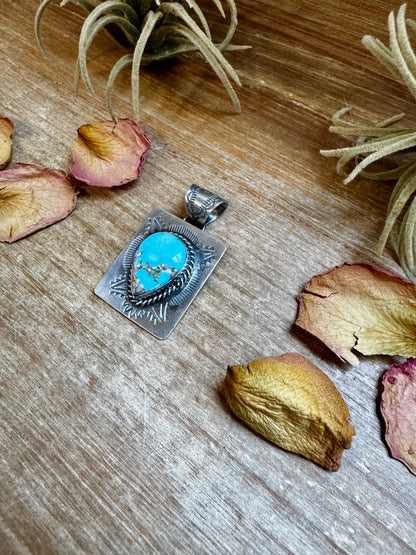Golden Hill Turquoise Pendant – Navajo Handmade by Ned Nez, Sterling Silver