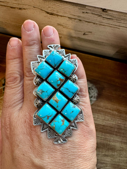 Big Ring - adjustable - kingman turquoise ring and sterling silver