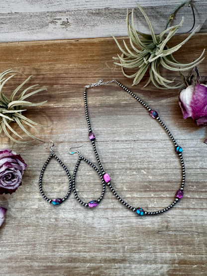 Dyed Pink Turquoise & Sterling Silver Pearl Teardrop Earrings – 3"