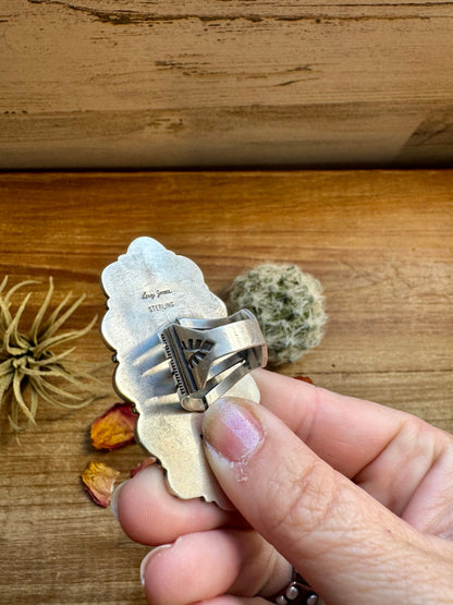 Long Ring- size 9 - Kingman Turquoise ring & Sterling Silver