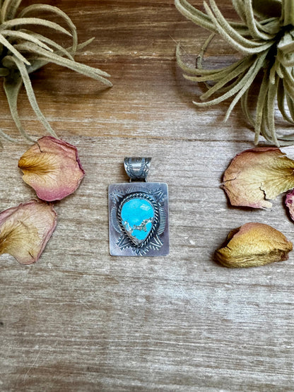 Golden Hill Turquoise Pendant – Navajo Handmade by Ned Nez, Sterling Silver