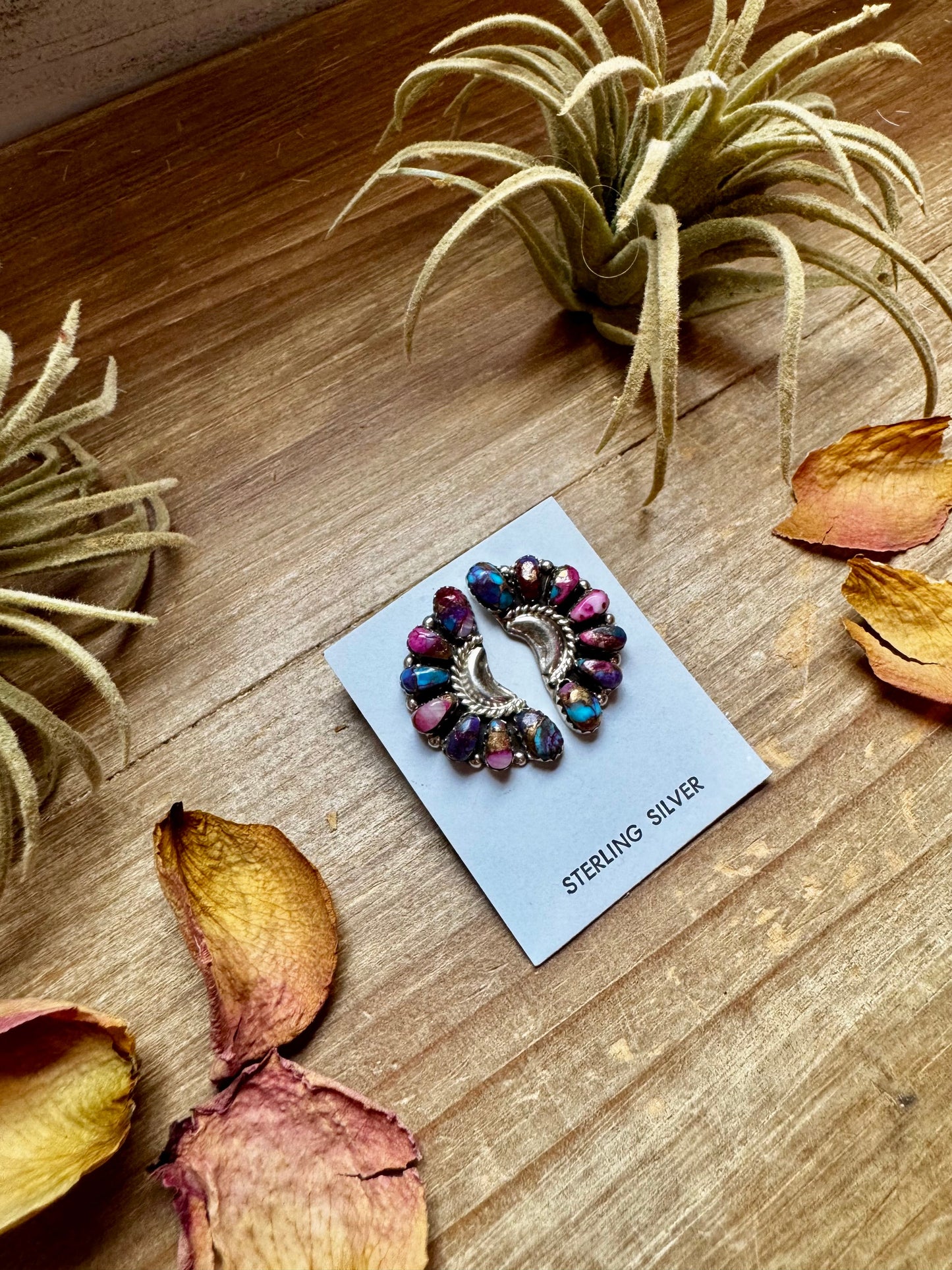 Half Cluster Earrings – Pink Dahlia & Sterling Silver