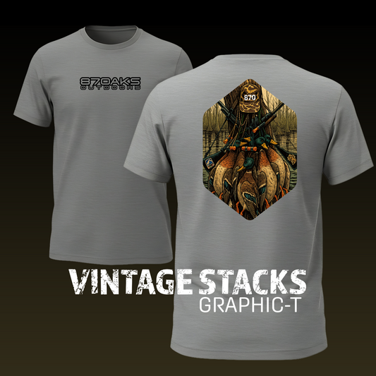 Vintage Stacks Duck Hunting Kids–Adult Gildan Sport Grey Shirt – Graphic Tee, Long Sleeve & Crewneck.