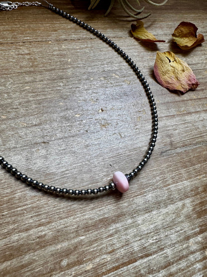 Sterling Silver Pearl Choker – Pink Conch Saucer Center – 14.5" + Extender