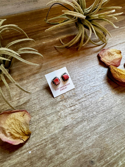 Mini Square Spiny Oyster Stud Earrings – Zuni Handmade, Sterling Silver