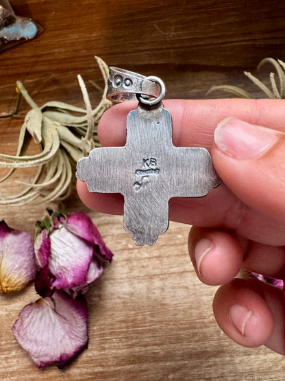 Zia Symbol Pendant with Golden Hill Turquoise – Sterling Silver – Native Made by KB