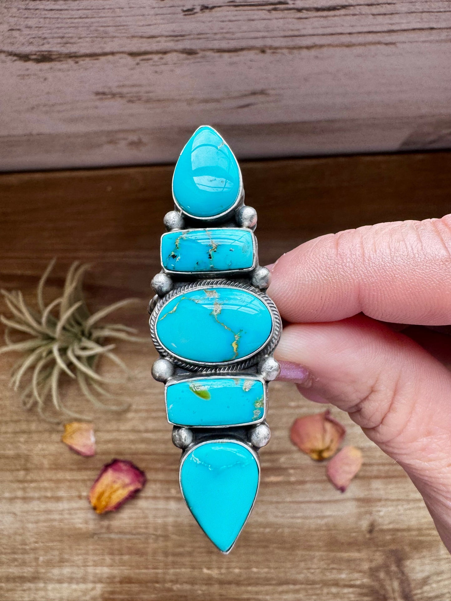 Big Ring- adjustable- Sonoran turquoise ring & sterling silver