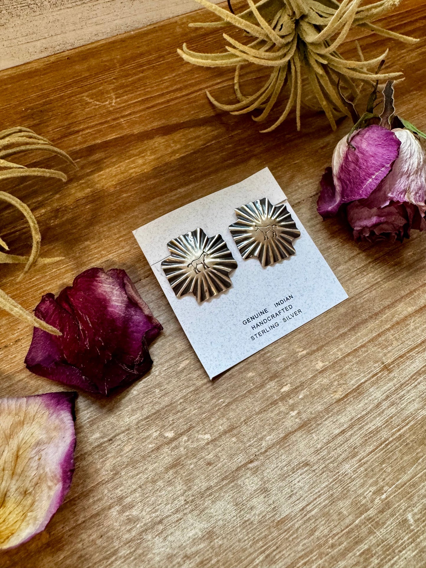 Square Cross Stud Earrings with Horse Stamp – Sterling Silver