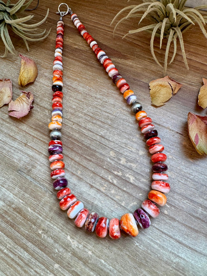 BE BOLD - 22-Inch Spiny Oyster & Wampum Statement Necklace with Sterling Silver Pearls