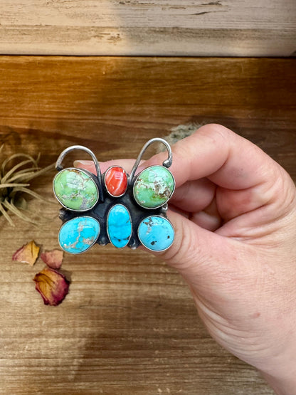 Butterfly Ring - Adjustable - Mix Stone & Sterling Silver