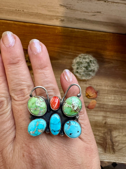 Butterfly Ring - Adjustable - Mix Stone & Sterling Silver