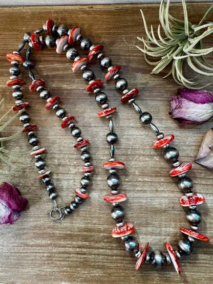 NFR Collection Necklace – Graduated Spiny Oyster & Sterling Silver Pearls 45"