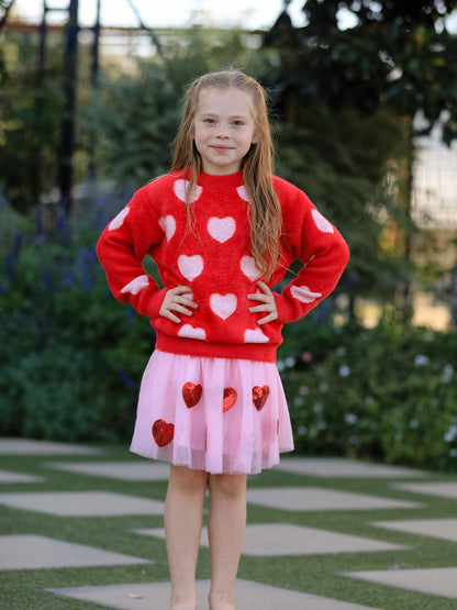 Girls' Valentine's Day Skirt with Sequined Heart Appliques
