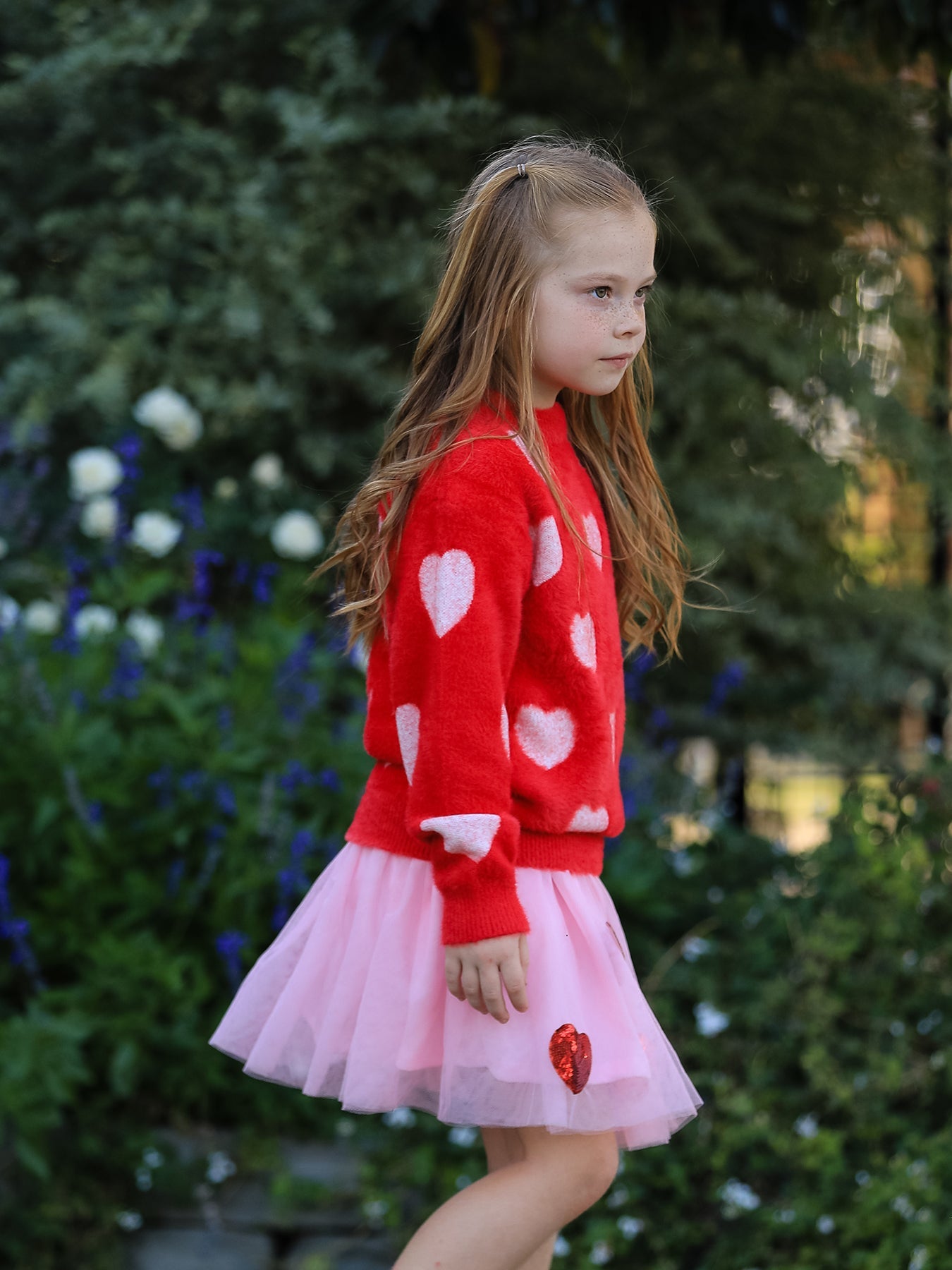 Girls' Valentine's Day Skirt with Sequined Heart Appliques