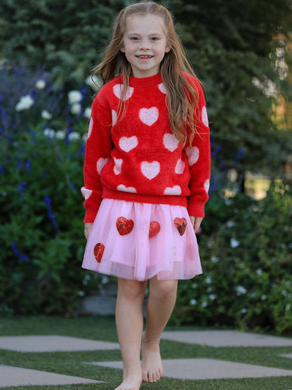 Girls' Valentine's Day Skirt with Sequined Heart Appliques