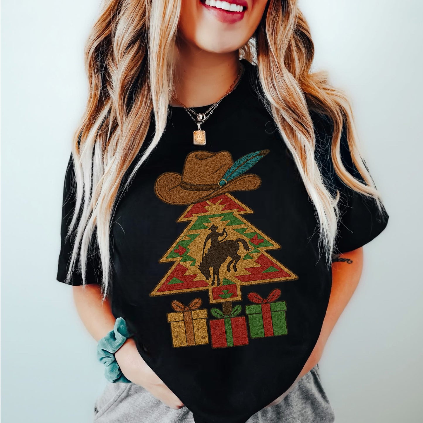 Aztec Faux Embroidered Bucking Bronc Christmas Tree