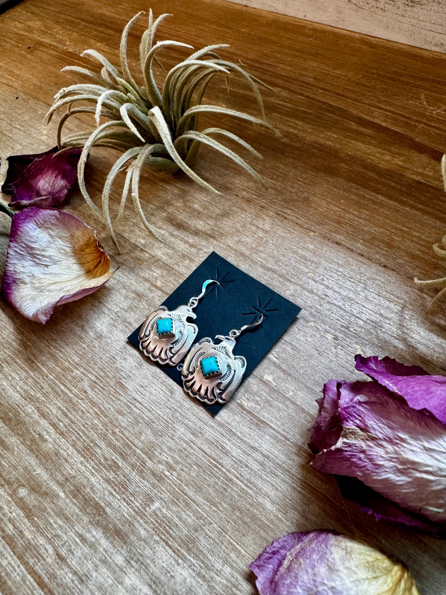 Eagle Bird Dangle Earrings with Kingman Turquoise