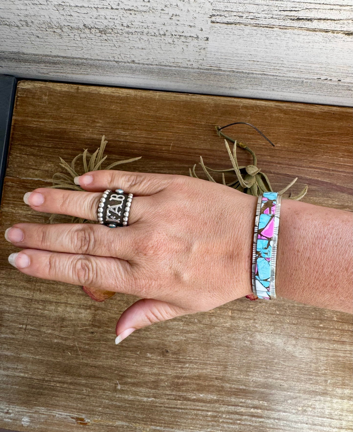 Cuff Bracelet – Cotton Candy Turquoise – Sterling Silver – Steve Francisco Navajo Handmade