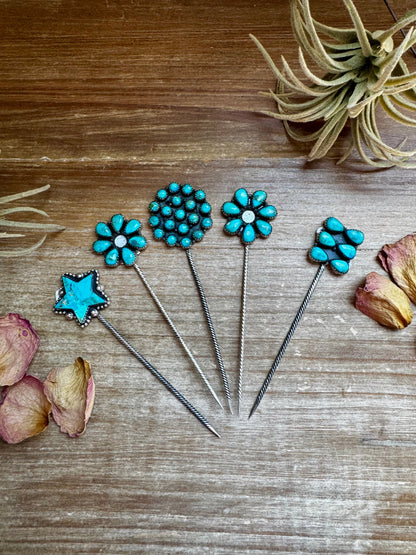 Sterling Silver & Kingman Turquoise Hat Pins – Limited Collection, One of Each