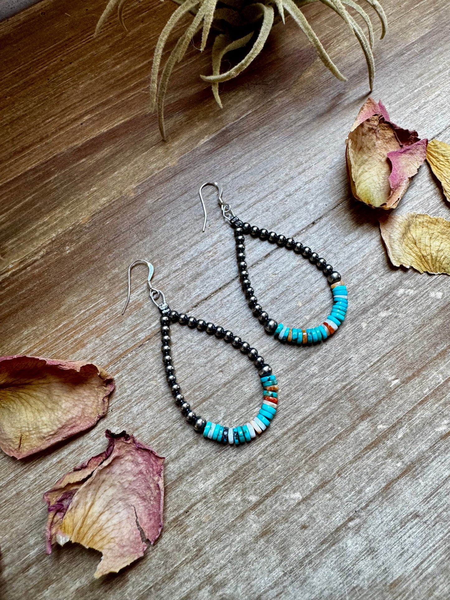 Sterling Silver Pearl & Colorful Heishi Drop Earrings