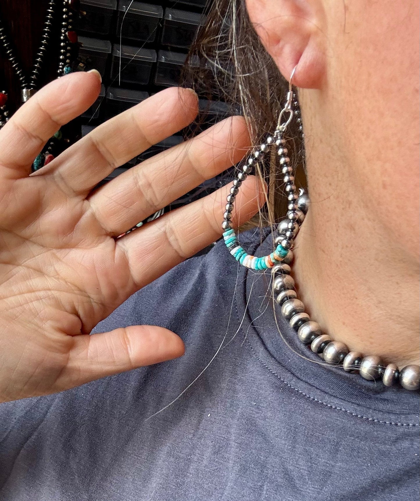 Sterling Silver Pearl & Colorful Heishi Drop Earrings