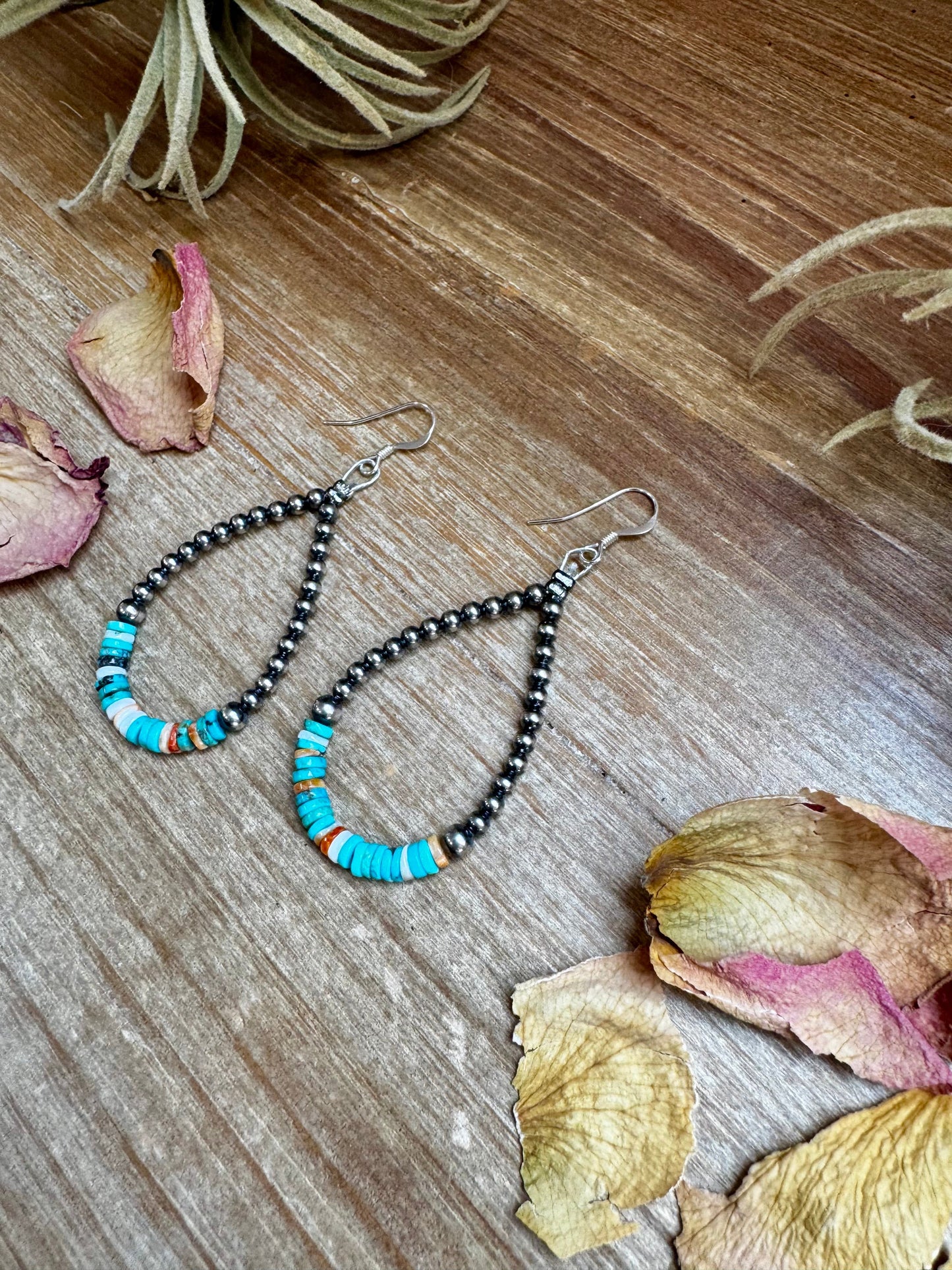 Sterling Silver Pearl & Colorful Heishi Drop Earrings