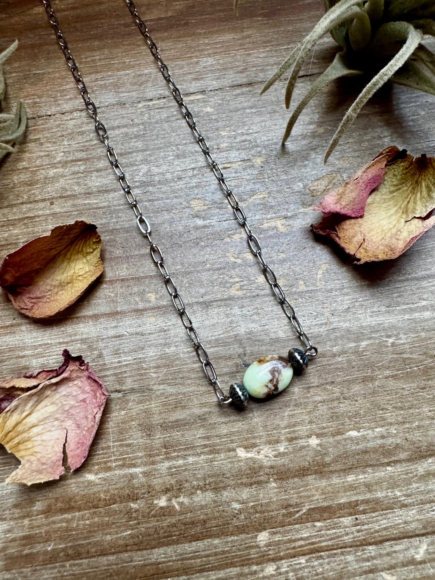 16-Inch Lemon Turquoise Magnesite Necklace with Sterling Saucer Pearls