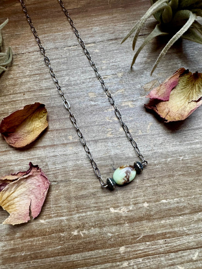 16-Inch Lemon Turquoise Magnesite Necklace with Sterling Saucer Pearls